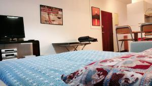 a bedroom with a bed and a flat screen tv at Appartement T2 Hyper City Centre in Le Mans