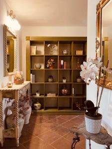 una sala de estar con una estantería con libros en Alloggio turistico S.Pellegrino 45 en Viterbo