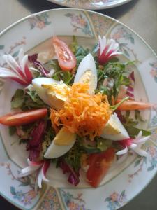 a plate of food with a salad on it at Hotel Restaurant Le Traineau in Clelles