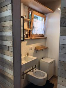 uma casa de banho com um lavatório e um WC em Appartamento Campiglio em Madonna di Campiglio