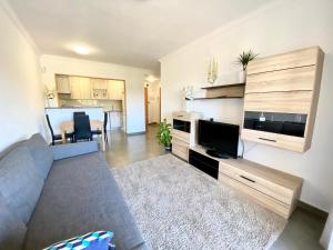 ein Wohnzimmer mit einem Sofa und einem Flachbild-TV in der Unterkunft Excelente apartamento in La Pineda