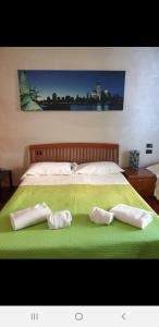 ベルガモにあるLa dolce vita (1)のベッド1台(緑の毛布にタオル2枚付)