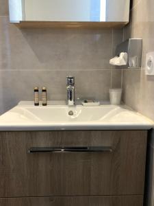 エクスレバンにあるLa Maison Elisaのバスルーム(白い洗面台、鏡付)