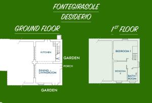 zwei Diagramme eines Grundrisses eines Hauses in der Unterkunft Fontegirasole - a Fontanaro Property in Paciano