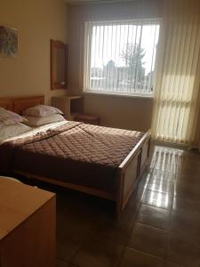 ブルガスにあるDvete Breziのベッドルーム1室(ベッド1台、大きな窓付)