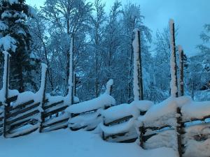 een tuin bedekt met sneeuw bij Kirkebøen Hytter in Hemsedal