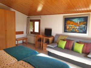 a living room with a couch and a bed at Hostal El Forn in Beget