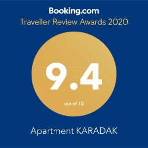 Apartment KARADAK的证书、奖牌、标识或其他文件