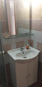 ein Bad mit einem Waschbecken und einem Spiegel in der Unterkunft Apartment Beautiful Črni Kal in Črni Kal