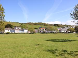 a large green field with houses in the background at Blaenywawr Annexe in Cross Inn