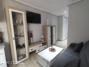 a living room with a couch and a flat screen tv at Apartamento Felipe V in Ronda
