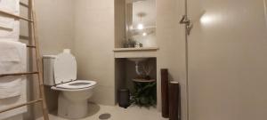 Un baño pequeño con inodoro y lavabo. en Jardim na Praia, en Matosinhos 32 fotos más