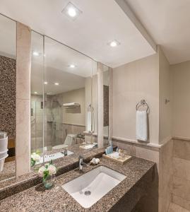 bagno con lavandino e grande specchio di Henann Garden Resort a Boracay