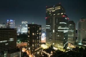a city skyline at night with tall buildings at Toshi Center Hotel in Tokyo