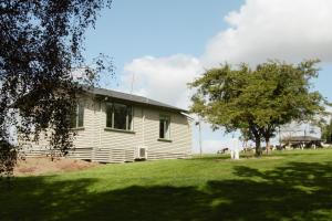 una casa bianca su una collina con un albero di kaiwera warm cozy cottage a Gore