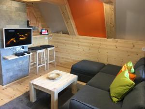 Televízia a/alebo spoločenská miestnosť v ubytovaní Wooden Apartman Prémium Jacuzzival