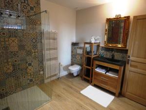 Le Clos De Quintaine Chambres d'Hôtes في Clessé: حمام مزود بمرحاض ومغسلة ومرآة +15 صورة