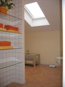 bagno con servizi igienici e lucernario. di Ferienwohnung Haus Datz in Berchtesgaden a Berchtesgaden