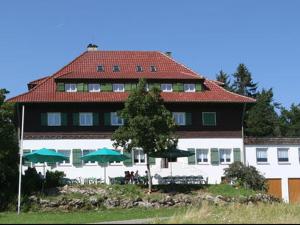 阿爾布施塔特的住宿－Höhengasthof Wanderheim Nägelehaus，前面有绿伞的大建筑