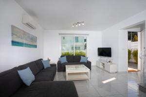 - un salon avec un canapé et une télévision dans l'établissement Villa Ioli Green Bay by TrulyCyprus, à Protaras