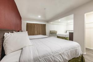 a hotel room with a large white bed and a window at Econo Lodge Needles in Needles +20 photos