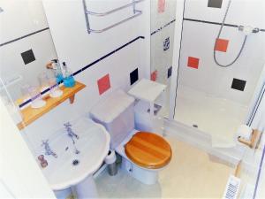 La salle de bains est pourvue de toilettes, d'un lavabo et d'une douche. dans l'établissement Polraen Country House Hotel, à Looe