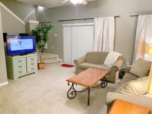 Terra Verde Vacation Rentals في كيسيمي: غرفة معيشة مع أريكة وتلفزيون