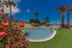 a swimming pool in the grass with people sitting around it at Oasis in Los Cristianos