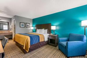 Una habitación de hotel con una cama y una pared azul. en Comfort Inn Sun City Center - Ruskin - Tampa South, en Sun City Center 52 fotos más
