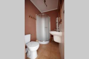 a bathroom with a toilet and a sink at Dom pod Dziką Gruszą in Piecki +40 photos