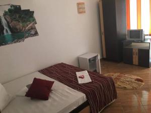 a bedroom with a bed and a tv in it at Vila Denis in Costinesti