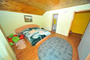 - une chambre avec un lit et du parquet dans l'établissement Cabana Sebes Bera, à Făgăraş