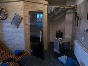 - une petite salle de bains pourvue d'une douche dans l'établissement Ferienwohnung "Hinter den sieben Bergen", à Schwarzenberg