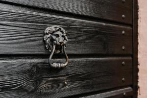 una puerta de bronce de un elefante en una puerta de madera en Fachwerkhäuschen, en Enkirch