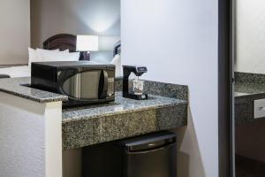 a television sitting on a counter in a hotel room at Viscount Gort Hotel, Banquet & Conference Centre in Winnipeg