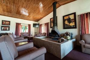 a living room with couches and a fireplace at Gooderson Natal Spa Hot Springs Resort in Paulpietersburg