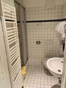 a bathroom with a toilet and a sink at Münchner Hofbräu Coburg in Coburg