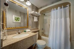 a bathroom with a sink and a toilet and a mirror at Monte Carlo Inn Vaughan Suites in Vaughan