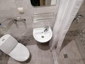 a bathroom with a white toilet and a sink at Апартаменты на ул.Шопена in Lviv