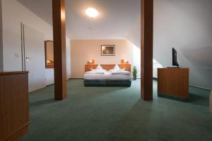 a hotel room with a bed and a television at Hotel Ostseewoge in Graal-Müritz