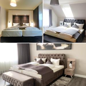 Duas fotografias de duas camas num quarto em Hotel Bispinger Hof em Bispingen