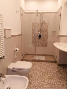 a bathroom with a shower and a toilet and a sink at La Casa di Pitti in Anacapri