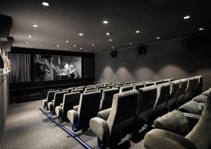a cinema room with a bunch of chairs and a screen at Hotel Loge in Winterthur