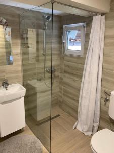 a bathroom with a shower and a toilet and a sink at Holiday Home Amila in Visoko +30 photos