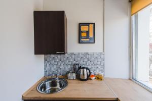 a kitchen with a sink and a counter top at Dekabrist Apartment Nabereshnaya 66 in Chita