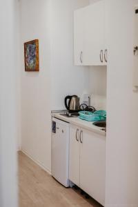 Una cocina blanca con estufa y fregadero. en Apartment AS-MO, en Mostar