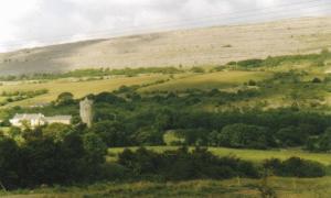 a painting of a castle in a field with trees at Burren View B&B in Ballyvaughan