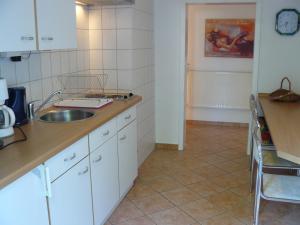 a kitchen with a sink and a counter top at Ferienwohnung Welle in Freest