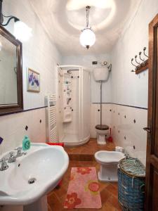 a bathroom with a sink and a toilet at Casa del Lecceto in Campiglia Marittima