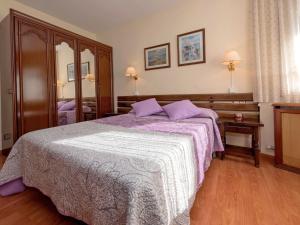 1 dormitorio con 1 cama grande con manta morada en Apartment Edificio Blanqueries-2 by Interhome, en Calella